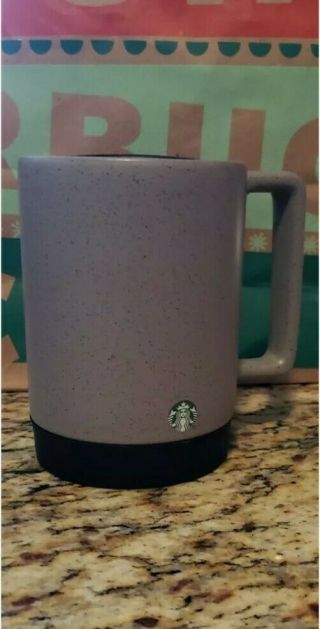 Starbucks Matte Gray Ceramic Coffee Mug Rubber Bottom Black Lid