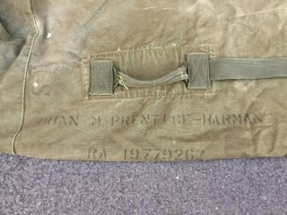 Vintage Vietnam Era US Army Canvas Duffel Bag 1960 Named OD Green Military Issue 3