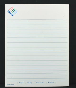 Enron Corporation (houston) Branded Letter Size Notepad; “crooked E” Style Logo
