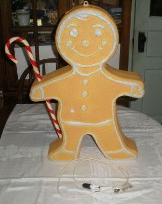 Gingerbread Man Blow Mold Union Products Vintage 24h X 16w Candy Cane