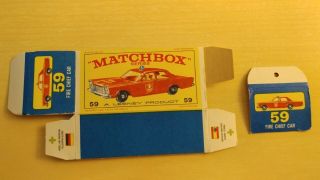 Vintage Matchbox Fire Chief Car - No.  59 - Empty Box Only - Read