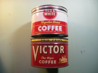 Vintage Two 1 Pound Coffee Tins W/ Lids A&p And Victor Tins