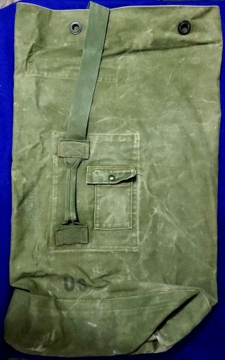 Vintage Vietnam Era Us Army Canvas Duffel Bag Green Military Issue Cpt Mendoza