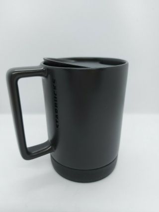 Starbucks 2018 Black Matte Ceramic Mug Silicone Bottom With Twist Lid 14oz