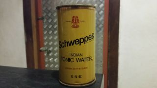 Vintage Flat Top Schweppes Indian Tonic Water Soft Drink Tin Can