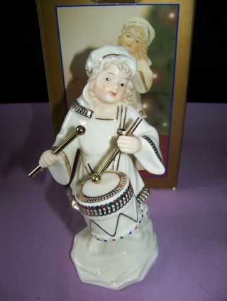 Bon Ton 6 1/2 " Jade Porcelain Nativity Figurine Drummer Boy Vintage Gold Accent