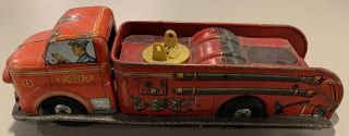 Vintage 1950s Tin Litho Fire Truck.  By Louis Marx Toy Company