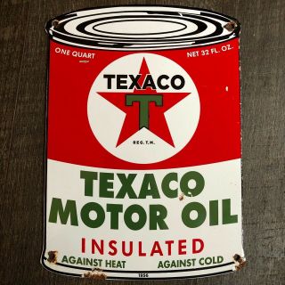 Vintage Porcelain Texaco Motor Oil Gas Oil Gasoline Pump Plate Sign