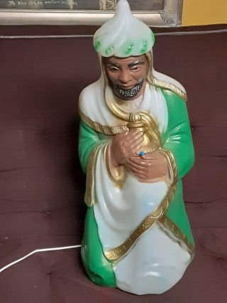 Vtg.  28 " General Foam Blow Mold Wise Man King Lighted Green Nativity Christmas