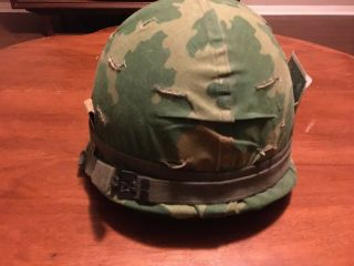 Us M1 Seargent Helmet Vietnam War W/ Early 1965 Mitchell Camo Cover Band
