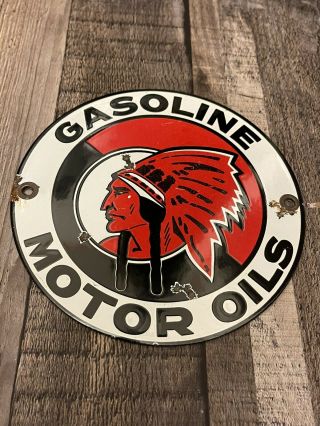 Vintage Indian Chief 6 " Mohawk Porcelain Sign Gas Motor Oil Pump Plate American