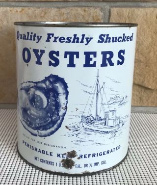 Vintage J M Booth Seafood Co Gallon Can Freshly Shucked Oysters Kilmarnock Va