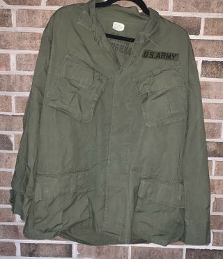 Vietnam Era Us Army Slant Pocket Ripstop Shirt Large Regular Army Patch Attached