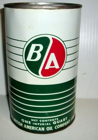 Old Vintage British American B A Oil One Quart Tin Litho Can