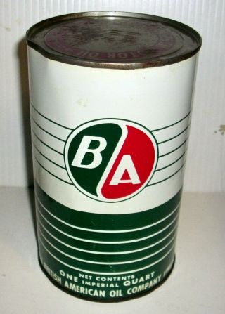 Old Vintage British American B A Oil One Quart Tin Litho Can 2