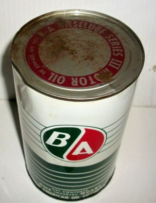 Old Vintage British American B A Oil One Quart Tin Litho Can 3