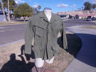 Vintage Military Cotton Poplin Rip Stop Tropical Combat Coat Mens Small Short