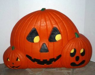 Vintage Halloween Blow Mold Large 32 " Multi Carved Pumpkin Group Lighted