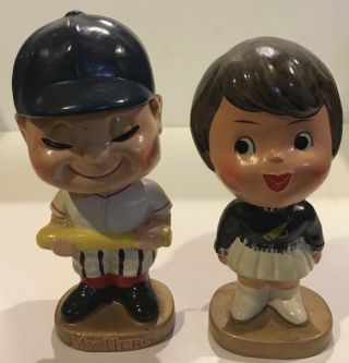 Vintage 60’s Baseball Player & Cheerleader Kissing Pair Bobbing Heads / Nodders