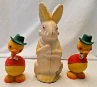 Vtg Paper Mached Rabbit,  2 Bobble Head Duck Candy Container