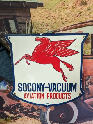 Old Vintage Socony - Vacuum Aviation Products Porcelain Gas Station Sign Gasoline