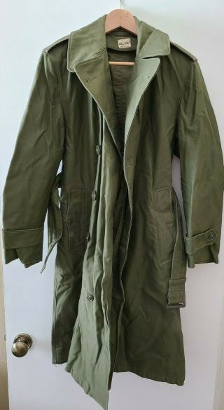 Vintage Army Long Trench Coat Jacket Small U S Military