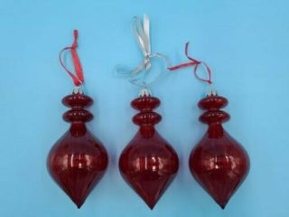 Set Of 3 Vintage Red Blown Glass Santas Best Christmas Ornament Tear Drop Icicle