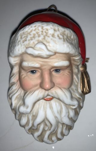 7 Vintage Hollow Ceramic Santa Claus Head Christmas Tree Ornament