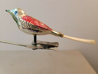 " Song Bird On A Clip " Vintage Christmas Ornament German Glass Antique