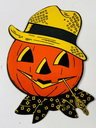 Vintage Halloween Luhrs Diecut Embossed Country Pumpkin Jack - O - Lantern 1