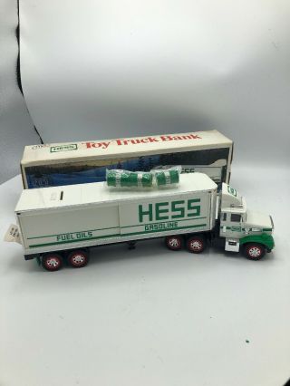 Nib 1987 Hess Toy Barrel Truck W/bank With Inserts & Lights