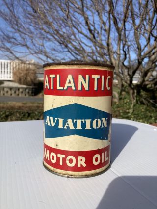 Vintage Atlantic Aviation Motor Oil 1 Quart Oil Can Tin Gas & Oil