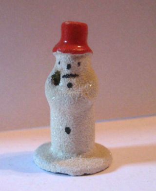 Old Tiny Snowman Christmas Snowbaby Red Top Hat Made In Germany 1 3/8 " Putz