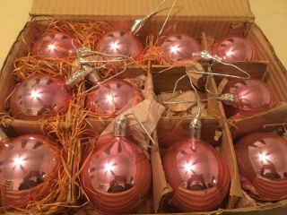 Vintage Pink Glass Christmas Ornaments - 2 - 3/4”—box Of 11