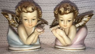 Vintage 1950s Pair Porcelain Christmas Angels Cherubs Boy Girl Japan Norcrest
