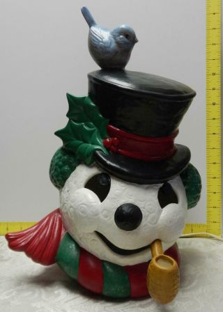 14 " Hand - Crafted Ceramic Light - Up Snowman With Bluebird Cord Top Hat Scarf Pipe