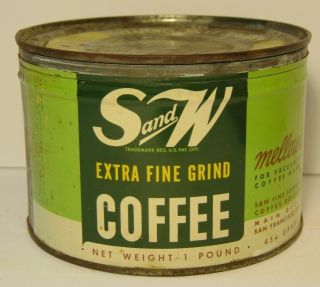 Vintage 1950s S And W Coffee Graphic Coffee Tin 1 Pound San Francisco California
