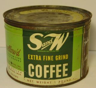 Vintage 1950s S and W COFFEE GRAPHIC COFFEE TIN 1 POUND SAN FRANCISCO CALIFORNIA 2