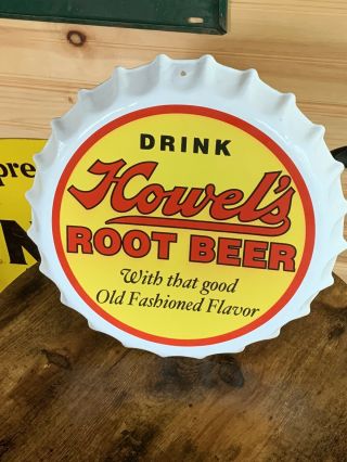 Howel’s Root Beer Porcelain Bottle Cap Sign Ad Candy,  Cola,  Frostie,  Hires