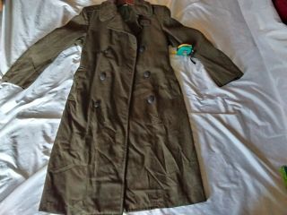 Vtg Military Wool Trench Coat Vietnam Era Green Overcoat 34 S