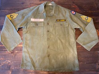 Korean War Era Named Us Army Og 107 Cotton Sateen Fatigue Shirt Sgm Size Medium