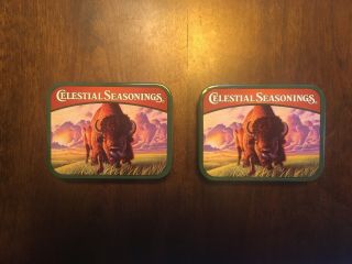 2 Vintage Celestial Seasonings Miniature Tins W/ Buffalo Bison