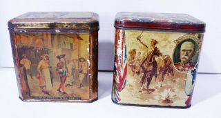 2 Vintage Ridgways Tea Tin Ww1 Souvenir Earl Kitchener Field Marshal John French