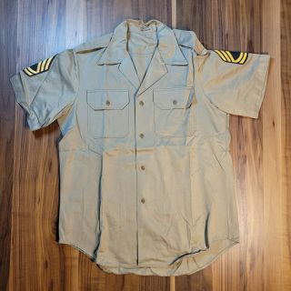 Vintage Vietnam Us Army Tan Button Up Uniform Shirt Sz M With Patches