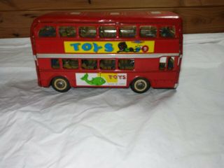 Vintage Red Mf 844 Tin Litho Friction Toys Double Decker Bus