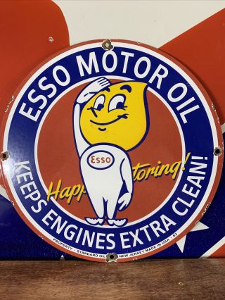 Vintage Style 62  Esso  Motor Oil Porcelain Gas Station Sign 12 Inch Made Usa