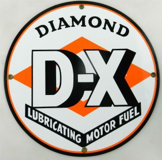 12 " Round D - X Diamond Lubricating Motor Fuel Porcelain Advertising Sign T118