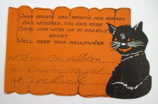 Vintage " Halloween " Party Invitation W/ Cute Black Cat -