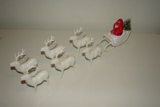 Vintage Hard Plastic Santa Sleigh Candy Christmas (6) Reindeer Bottlebrush Tree