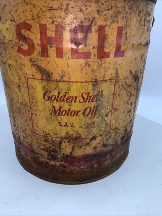 VINTAGE SHELL SERVICE STATION MOTOR OIL 5 GALLON CAN,  GOLDEN SAE 20,  EMPTY 2